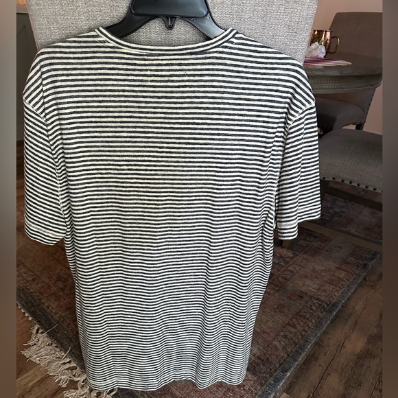 Banana Republic Henley T Shirt Men Slub Linen Blend Navy striped  SS NWOT - Picture 2 of 6